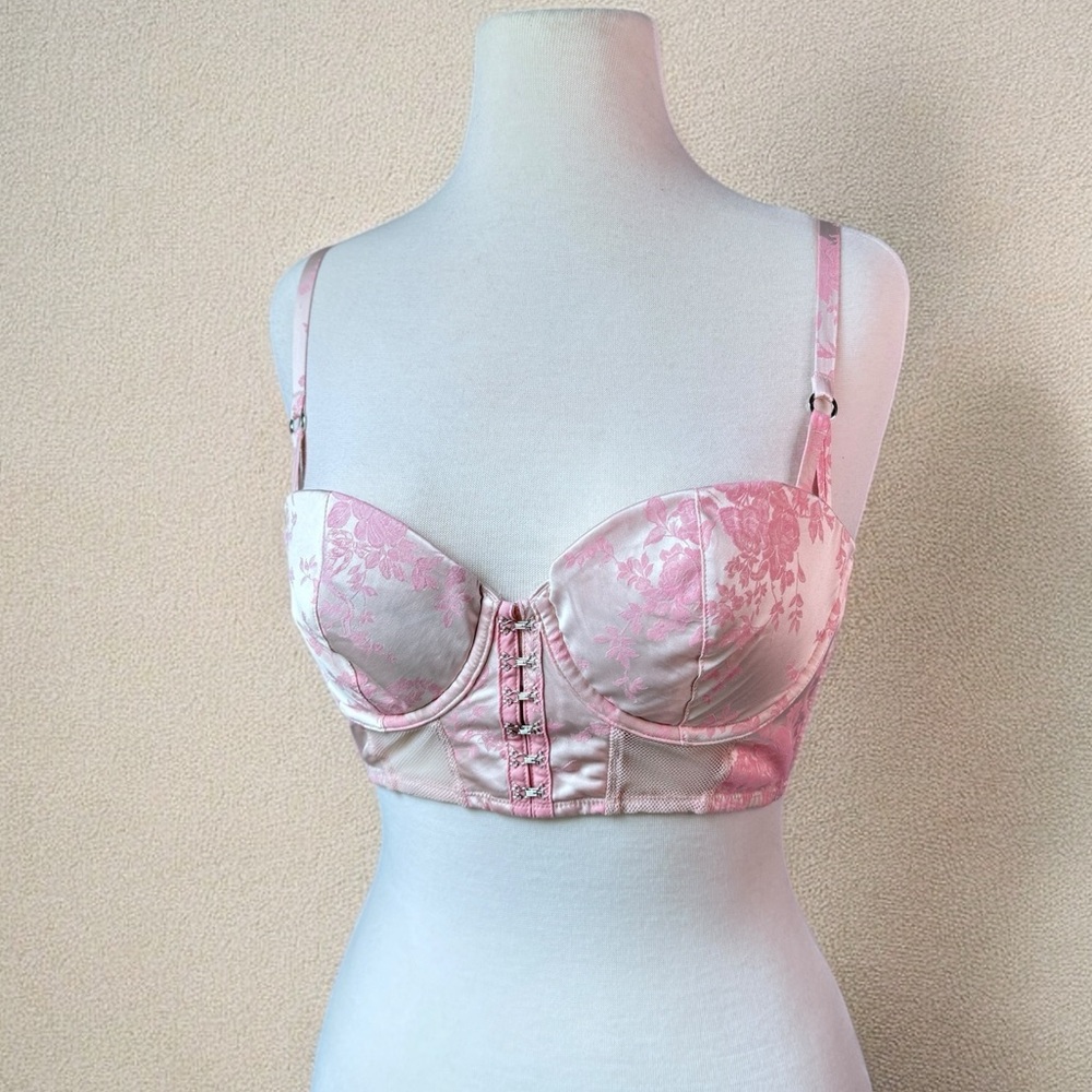 Victoria's Secret Pink Satin Floral  Bustier|Corset Top Size 36C